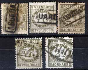 2984.jpg -     Lote:    2984      Lotes pelo Correio       Portugal       Descrição:         Carimbos nominativos. 1876 &mdash; Jornaes. CE48, 2 &frac12; reis. Lote de 5 selos obliterados com carimbos de AGUEDA, GUARDA, LAGOS, MANGUALDE e CARRAZEDA DE ANSIÃES.        Lote       Valor Base:     &euro; 15,00     Valor Venda:     Retirado     