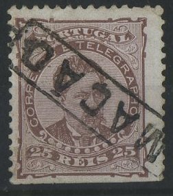 2988.jpg -     Lote:    2988      Lotes pelo Correio       Portugal       Descrição:         Carimbos nominativos. 1882/83 &mdash; D. Luís I, de frente. CE57, 25 reis castanho. Selo obliterado com carimbo batido a preto de "MAÇÃO". B.        O       Valor Base:     &euro; 4,00     Valor Venda:     Retirado     