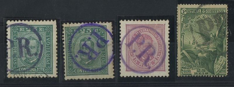 2992.jpg -     Lote:    2992      Lotes pelo Correio       Portugal       Descrição:         Carimbos da posta rural. Lote de 4 selos CE69 (2), CE63 e CE151, obliterados com carimbos circulares P. R. batidos a violeta e preto.        Lote       Valor Base:     &euro; 8,00     Valor Venda:     &euro; 8,00     