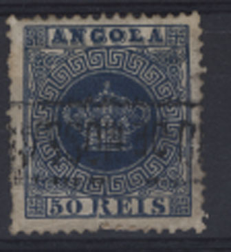 3017.jpg -     Lote:    3017      Lotes pelo Correio       Angola       Descrição:         Carimbos nominativos. 1881/85 &mdash; Tipo Coroa. CE14, 50 reis azul, denteado 12 &frac12;, obliterado com carimbo batido a preto "CORREIO DE MOSSAMEDES".        O       Valor Base:     &euro; 5,00     Valor Venda:     &euro; 5,00     