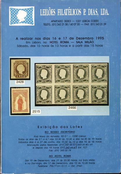 3059.jpg -     Lote:    3059      Lotes pelo Correio              Descrição:         Catálogo de Leilões P. Dias Ld.ª *  8.º Leilão &mdash; Dez 1995.        Livro       Valor Base:     &euro; 3,00     Valor Venda:     Retirado     