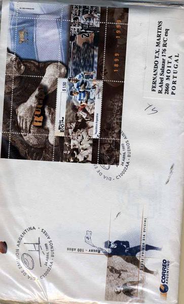 3085.jpg -     Lote:    3085      Lotes pelo Correio              Descrição:      Argentina.   Temática Rugby. Lote de 14 postais e sobrescritos comemorativos com marcas de Torneios e Jogos Internacionais de Rugby.        Lote       Valor Base:     &euro; 10,00     Valor Venda:     Retirado     