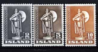 3117.jpg -     Lote:    3117      Lotes pelo Correio              Descrição:      Islândia.   1939/43 &mdash; Estátua de Karlsefni. Yv186a/188ª, denteado 11/12.        **       Valor Base:     &euro; 12,00     Valor Venda:     &euro; 12,00     