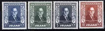 3119.jpg -     Lote:    3119      Lotes pelo Correio              Descrição:      Islândia.   1952 &mdash; Aniversário Presidente Svein Bjornson. Yv239/42.        **       Valor Base:     &euro; 12,00     Valor Venda:     Retirado     