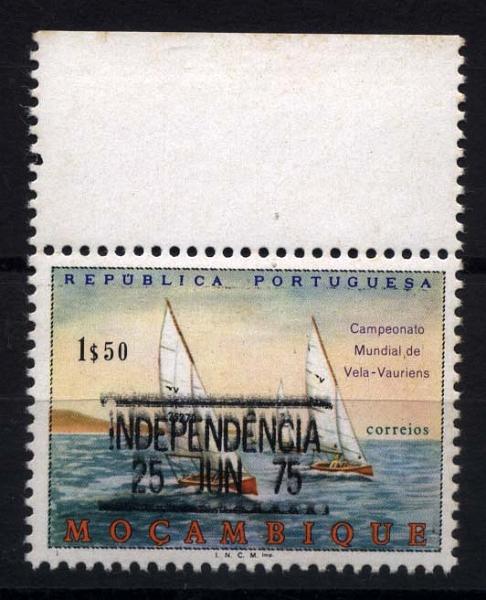 3142.jpg -     Lote:    3142      Lotes pelo Correio              Descrição:      Moçambique * Palops.   1975 &mdash; Campeonato Mundial de Vela "Vauriens", com sobrecarga INDEPENDÊNCIA. CE5, 1$50. Selo com dupla sobrecarga.        ***       Valor Base:     &euro; 5,00     Valor Venda:     Retirado     