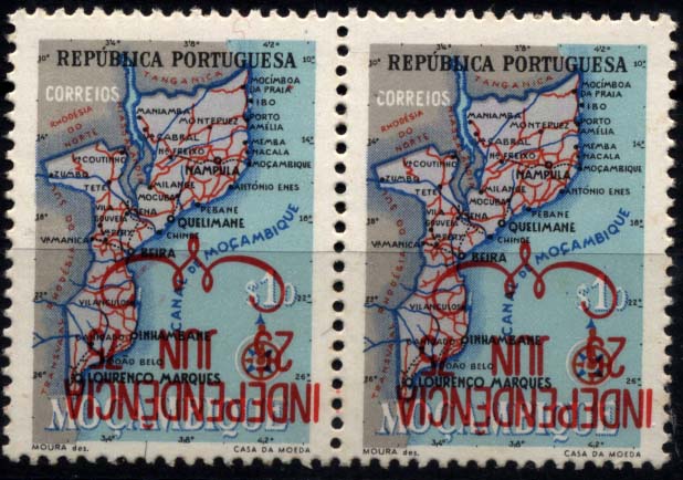 3144.jpg -     Lote:    3144      Lotes pelo Correio              Descrição:      Moçambique * Palops.   1975 &mdash; Carta Geográfica de Moçambique com sobrecarga INDEPENDÊNCIA. CE1, $10. Par horizontal com a sobrecarga invertida.        ***       Valor Base:     &euro; 6,00     Valor Venda:     Retirado     