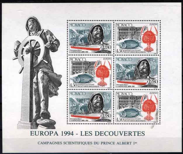 3148.jpg -     Lote:    3148      Lotes pelo Correio              Descrição:      Mónaco.   Bloco Yvert 65 &mdash; Europa * CEPT (1994).        BLC***       Valor Base:     &euro; 15,00     Valor Venda:     &euro; 15,00     
