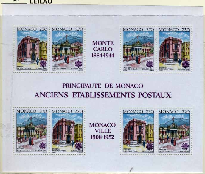 3149.jpg -     Lote:    3149      Lotes pelo Correio              Descrição:      Mónaco.   Bloco Yvert 49 &mdash; Europa * CEPT (1990).        BLC***       Valor Base:     &euro; 15,00     Valor Venda:     &euro; 15,00     