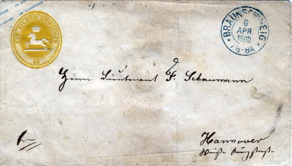 3155.jpg -     Lote:    3155      Lotes pelo Correio              Descrição:      Silbergroschen &mdash;   Inteiro postal circulado de Braunschweig (06.04.1862) para Hanover. Ligeira dobra vertical ao centro.        IC       Valor Base:     &euro; 10,00     Valor Venda:     &euro; 10,00     