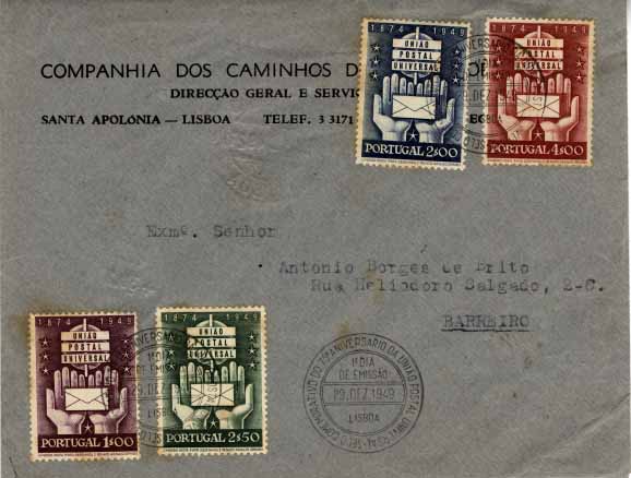 3182.jpg -     Lote:    3182      Lotes pelo Correio              Descrição:      Portugal.   Lote composto por 14 FDCs com as seguintes séries: 715/18 circulado, 759/62, 796/9, 82&frac14;, 827/30, 959/60, 961/63, 997/9, 104&frac14;3, 1063/65, 1106/8 (1E em dent. 12 &frac12;) 128&frac12;, Instrumentos de Trabalho * 2.º grupo 1979 e 1745/6 (Combo Port.-Esp.). Valor de catálogo aproximado de &euro; 280,00 + 87 sobrescritos circulados com selos desde Ceres até emissões mais modernas (anos 70/80), incluindo algumas flâmulas publicitárias dos CTT e outras. Lote a ver.        Lote       Valor Base:     &euro; 20,00     Valor Venda:     &euro; 26,00     