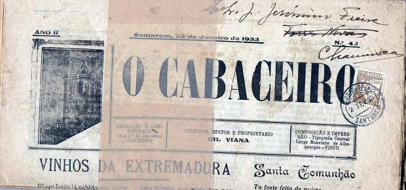 3189.jpg -     Lote:    3189      Lotes pelo Correio              Descrição:      Portugal.   Lote composto por 9 jornais "O Cabaceiro" dos anos 1930, na sua grande maioria circulados.        Lote       Valor Base:     &euro; 5,00     Valor Venda:     &euro; 5,00     