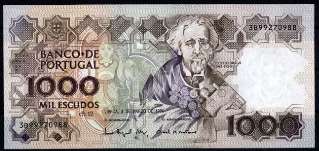 3237.jpg -     Lote:    3237      Lotes pelo Correio              Descrição:         1994 &mdash; Teófilo Braga. Chapa 12. Nota de 1.000$00, datada de 03.03.94. Nova.        NT       Valor Base:     &euro; 7,00     Valor Venda:     Retirado     
