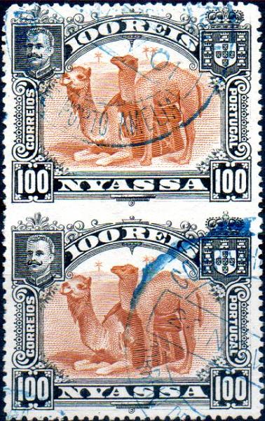 0024.jpg -     Lote:    24      Colecção IMPÉRIO      Companhia do Niassa       Descrição:         1901 &mdash; D. Carlos I (Girafa e Camelos). CE36, 100 reis bistre. Par horizontal não denteado verticalmente ao centro. MB e MR.        O       Valor Base:     &euro; 50,00     Valor Venda:     &euro; 130,00     