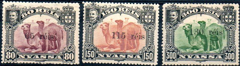 0032.jpg -     Lote:    32      Colecção IMPÉRIO      Companhia do Niassa       Descrição:         1903 &mdash; D. Carlos I. Selos de 1901 com sobretaxa, tipografada a preto localmente. CE45/47. Série completa. Valor de catálogo &euro; 189,60.        **       Valor Base:     &euro; 50,00     Valor Venda:     &euro; 50,00     