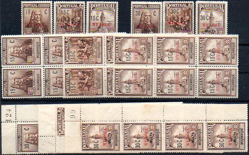 0112.jpg -     Lote:    112      Colecção IMPÉRIO      Companhia do Niassa       Descrição:         1925 &mdash; Imposto Postal + Imposto Postal * Porteado. Monumento ao Marquês de Pombal. Lote composto por série completa simples e série completa em blocos de 6 selos (2x3) do imposto postal + série completa simples e série em tiras verticais de 4 selos do imposto postal * porteado. Valor de catálogo &euro; 640,00.        ***       Valor Base:     &euro; 100,00     Valor Venda:     &euro; 220,00     