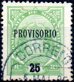 0125.jpg -     Lote:    125      Colecção IMPÉRIO      Companhia de Moçambique       Descrição:         1895/99 &mdash; Tipo Elefantes, com sobrecarga "PROVISÓRIO" e sobretaxa. CE28, 25 s/ 80 reis verde-claro. Sobretaxa a preto. Não catalogada.         O       Valor Base:     &euro; 40,00     Valor Venda:     &euro; 100,00     