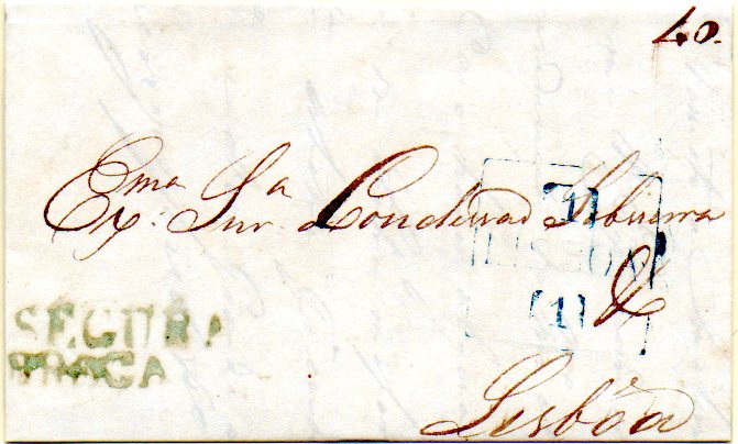 0297.jpg -     Lote:    297            Portugal       Descrição:      Braga / Segura &mdash;   A verde, GM BRG-S1, em carta datada de Braga (22.12.35) para Lisboa com o porte manuscrito de 40 reis. MB e MR.        Carta       Valor Base:     &euro; 500,00     Valor Venda:     &euro; 500,00     