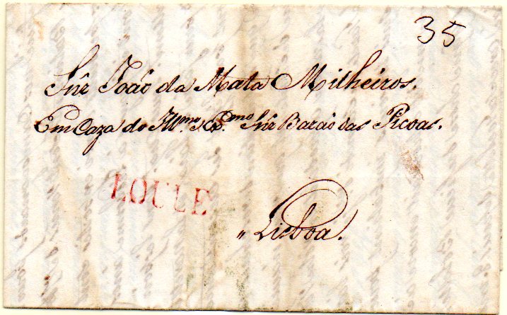 0305.jpg -     Lote:    305            Portugal       Descrição:      Loulé &mdash;   A vermelho, GM LLE1 em carta datada de Faro (27.12.32) para Lisboa com o porte manuscrito de 35 reis. B e MR.        Carta       Valor Base:     &euro; 400,00     Valor Venda:     &euro; 1200,00     