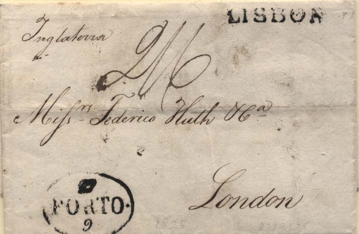 0309.jpg -     Lote:    309            Portugal       Descrição:      Lisbon (marca do agente dos paquetes britânicos) &mdash;   A preto em carta remetida do Porto (27.09.1825) para Londres (13.10.1828). Marca do Porto batida a preto.        Carta       Valor Base:     &euro; 10,00     Valor Venda:     &euro; 14,00     