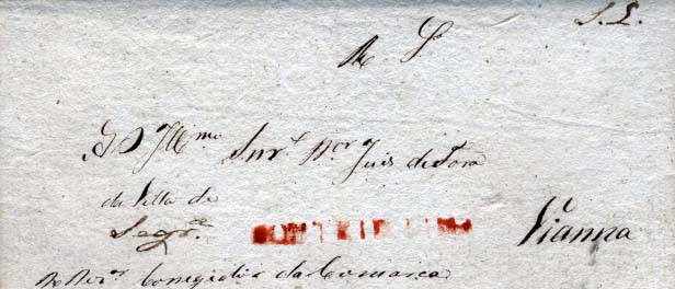 0324.jpg -     Lote:    324            Portugal       Descrição:      Segura / Ponte de Lima &mdash; Segr.ª     manuscrita a sépia (não catalogada) e Ponte de Lima a vermelho GM PTL2, em carta datada de Ponte de Lima (18.06.1830) para Viana. B e MR.        Carta       Valor Base:     &euro; 200,00     Valor Venda:     &euro; 200,00     