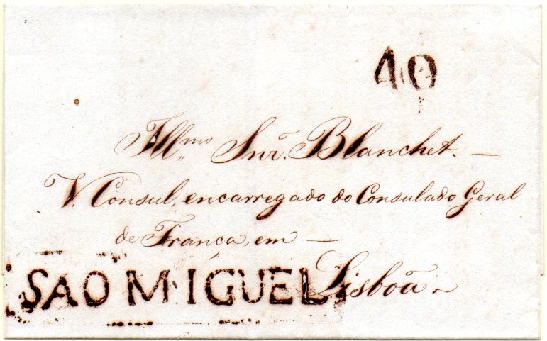 0348.jpg -     Lote:    348            Açores       Descrição:      São Miguel &mdash;   A sépia, GM PDL1 em capa de carta de São Miguel para Lisboa com o porte de 40 reis batido a sépia.        Carta       Valor Base:     &euro; 150,00     Valor Venda:     &euro; 300,00     