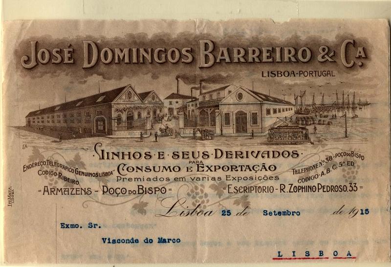 0489.jpg -     Lote:    489                   Descrição:         Cartas Publicitárias. Temática de Vinhos e seus derivados. Carta da empresa "José Domingos Barreiro & C.ª de 25.09.15, com bela gravura de fábricas, armazéns, carro eléctrico, cais do Porto de Lisboa, barcos, etc.        DOC       Valor Base:     &euro; 4,00     Valor Venda:     &euro; 12,00     