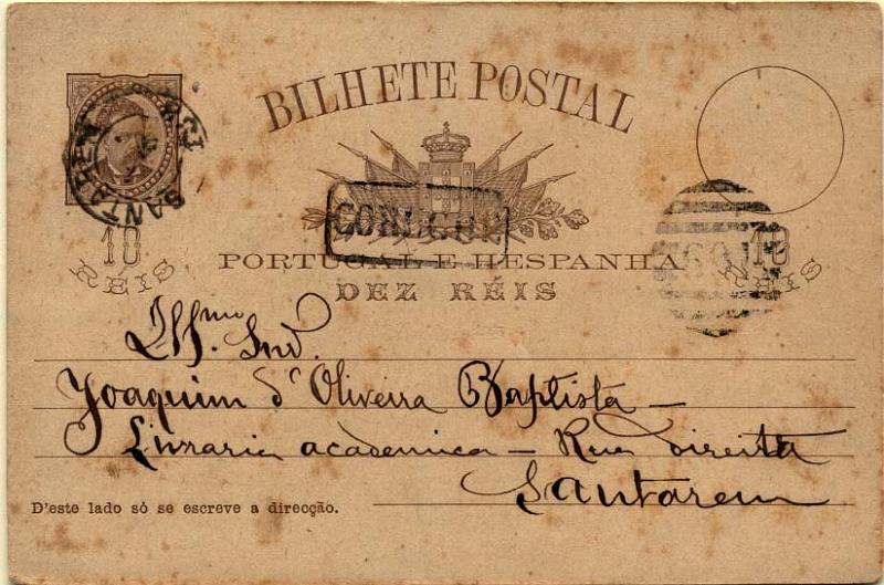 0499.jpg -     Lote:    499            Portugal       Descrição:         1884/87 &mdash; D. Luís de frente. OM9, 10 reis castanho, circulado de Coruche (02.05.85) para Santarém (6.05.85). Obliterado com marca nominativa batida a preto de CORUCHE + carimbo numérico da 2.ª reforma 169 &mdash; CORUCHE.        IC       Valor Base:     &euro; 30,00     Valor Venda:     &euro; 50,00     