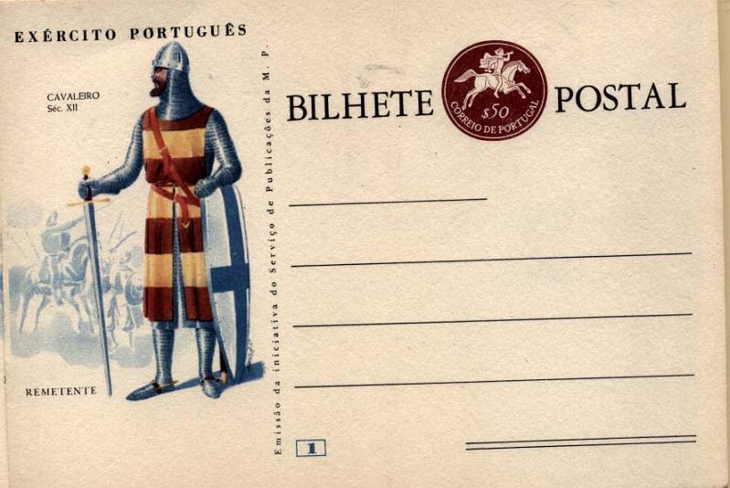0547.jpg -     Lote:    547            Portugal       Descrição:         1964 &mdash; Postilhão com taxa. Série Fardamentos do Exército Português. OM158, $50 vermelho-castanho. Série completa de 24 inteiros.        IN       Valor Base:     &euro; 25,00     Valor Venda:     &euro; 75,00     