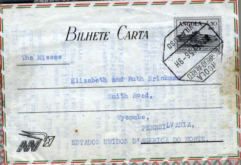0574.jpg -     Lote:    574            Angola       Descrição:         1950/53 &mdash; Aerogramas. Lote de 4 aerogramas, OM3, OM8 e OM9(2), todos circulados para os EUA, um deles de 2$50 com selo adicional. Dos aerogramas de 4$50 OM9 apenas foram emitidos 20.000 exemplares.        IC       Valor Base:     &euro; 15,00     Valor Venda:     &euro; 40,00     
