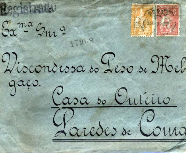 0652.jpg -     Lote:    652                   Descrição:         Perfurados. Lote de duas cartas com selos Ceres e Centenário S. João de Brito perfurados com B A &mdash; Banco Aliança.         Carta       Valor Base:     &euro; 20,00     Valor Venda:     &euro; 75,00     