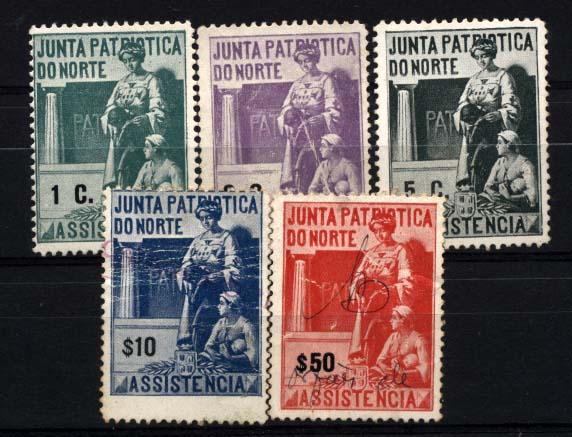 0687.jpg -     Lote:    687            Vinhetas       Descrição:         Vinhetas. Junta Patriótica do Norte. Lote de 5 vinhetas de 1, 2 e 5 C novas + $10 e $50 usadas.        **/O       Valor Base:     &euro; 8,00     Valor Venda:     Retirado     