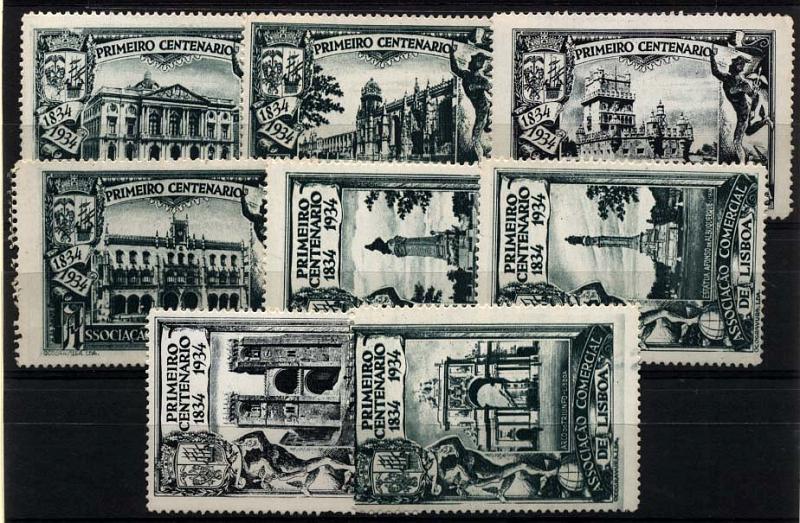 0692.jpg -     Lote:    692            Vinhetas       Descrição:         Vinhetas. Primeiro Centenário da Associação Comercial de Lisboa (1834-1934). Lote de 8 vinhetas com diferentes monumentos de Lisboa. MB.        ***       Valor Base:     &euro; 12,00     Valor Venda:     Retirado     