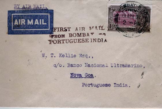 0726.jpg -     Lote:    726            Correio aéreo       Descrição:         1931/Apr./13 - Carta transportada pelo avião "MARÃO" NO VOO Bombaim &mdash; Goa * Índia Portuguesa, e tripulado pelo capitão Craveiro Lopes, mais tarde Presidente da Republica Portuguesa. Carimbo especial First Airmail from Bombaim to Portuguese India. Carimbo de chegada a Posta-Restante 14/4/1931.         Aéreo       Valor Base:     &euro; 50,00     Valor Venda:     &euro; 65,00     
