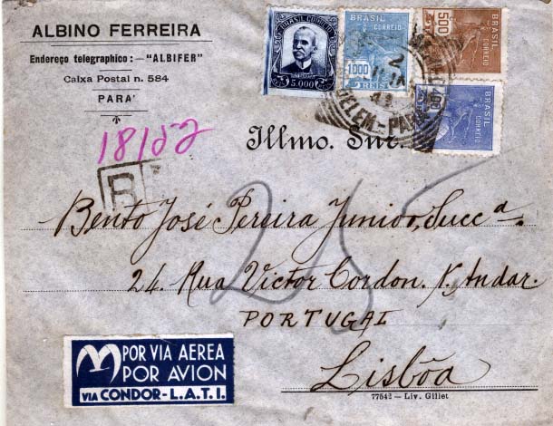 0750.jpg -     Lote:    750            Correio aéreo       Descrição:         1941 &mdash; Via LATI. Sobrescrito circulado de Belém (02.06.41) para Lisboa (04.06.41) pela LATI.        Aéreo       Valor Base:     &euro; 12,00     Valor Venda:     &euro; 12,00     