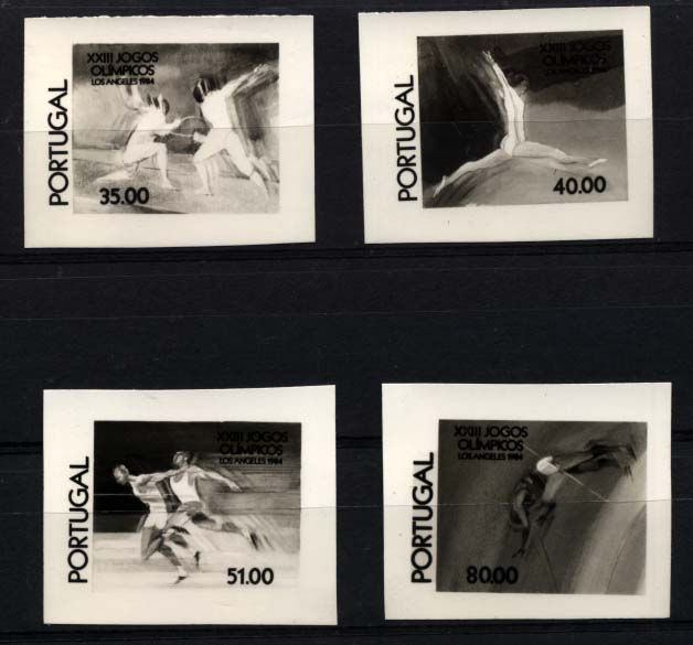 0873.jpg -     Lote:    873            Portugal       Descrição:         1984 &mdash; XXIII Jogos Olímpicos de Los Angeles. CE1663/1666. Série completa de provas fotográficas a preto, não denteadas.        PRV       Valor Base:     &euro; 10,00     Valor Venda:     &euro; 32,00     