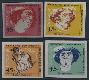 0881.jpg -     Lote:    881            Portugal       Descrição:         1990 &mdash; Navegadores Portugueses * 2.º grupo. CE1989/1992. Lote de 4 provas fotográficas a cores, não denteadas, da taxa 45$00, com as diferentes efígies e cores aprovadas. MB e MR.        PRV       Valor Base:     &euro; 12,00     Valor Venda:     &euro; 36,00     