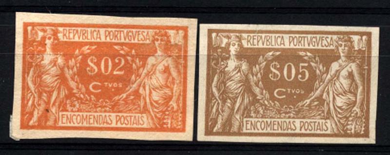 0894.jpg -     Lote:    894            Portugal       Descrição:         1920/22 &mdash; Encomendas Postais. Comércio e Indústria. CE EP2/3. Lote de duas provas não denteadas em papel liso médio, nos valores de $02 laranja e $05 bistre claro. Cores aprovadas.        PRV       Valor Base:     &euro; 5,00     Valor Venda:     Retirado     