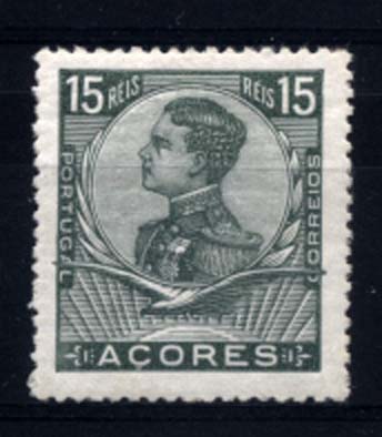 0904.jpg -     Lote:    904            Açores       Descrição:         1910 &mdash; D. Manuel II. CE110, 15 reis, denteado 15x14. Prova de cor em verde, não aprovada neste valor mas sim no selo de 10 reis. MB e R.        PRV       Valor Base:     &euro; 15,00     Valor Venda:     Retirado     