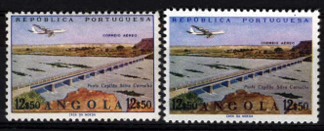 0912.jpg -     Lote:    912            Angola       Descrição:         1965 &mdash; Correio Aéreo. Empreendimentos de Angola. CE CA30, 12$50. Prova de cor. Acompanha selo normal para comparação.        PRV       Valor Base:     &euro; 15,00     Valor Venda:     &euro; 15,00     