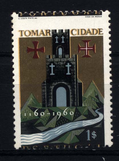 0937.jpg -     Lote:    937            Portugal       Descrição:         1962 &mdash; 8.º Centenário da Cidade de Tomar. CE881, 1$00. Selo com o denteado horizontal muito deslocado.        ***       Valor Base:     &euro; 6,00     Valor Venda:     &euro; 12,00     