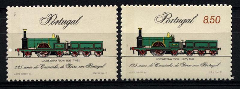 0947.jpg -     Lote:    947            Portugal       Descrição:         1981 &mdash; 125 Anos do Caminho de Ferro em Portugal. CE1541. Selo sem impressão da taxa. Acompanha selo para comparação.        ***       Valor Base:     &euro; 60,00     Valor Venda:     &euro; 110,00     