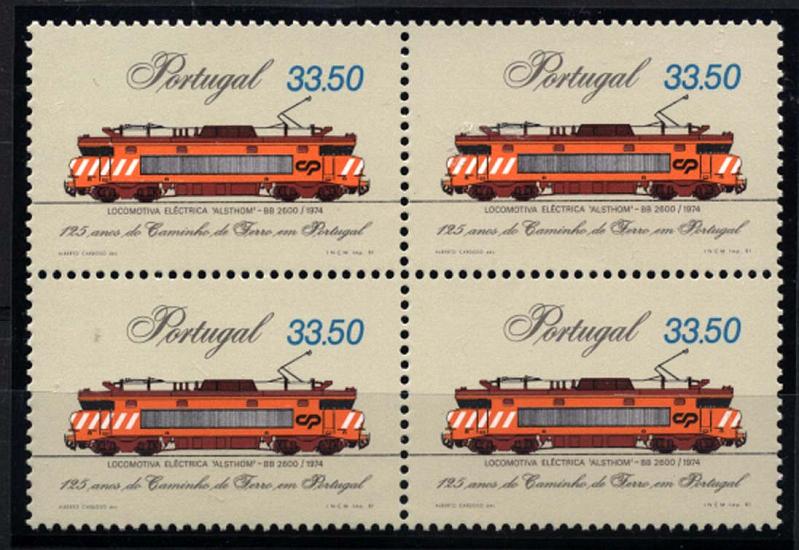 0949.jpg -     Lote:    949            Portugal       Descrição:         1981 &mdash; 125 Anos do Caminho de Ferro em Portugal. CE1544. 33$50. Quadra sem fósforo.        ***       Valor Base:     &euro; 25,00     Valor Venda:     &euro; 42,00     