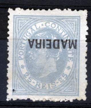 0979.jpg -     Lote:    979            Madeira       Descrição:         1880 &mdash; D. Luís I. De perfil. CE31, 25 reis azul-cinzento. Selo com a sobrecarga MADEIRA invertida. Valor de catálogo &euro; 93,80.        *       Valor Base:     &euro; 14,00     Valor Venda:     &euro; 14,00     