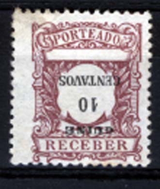 1022.jpg -     Lote:    1022            Guiné       Descrição:         1921 &mdash; Porteado. Tipo de 1904, com valor em escudos. CE POR35, 10c lilás. Selo com o valor e legenda invertidos. MB e R.        **       Valor Base:     &euro; 10,00     Valor Venda:     &euro; 28,00     