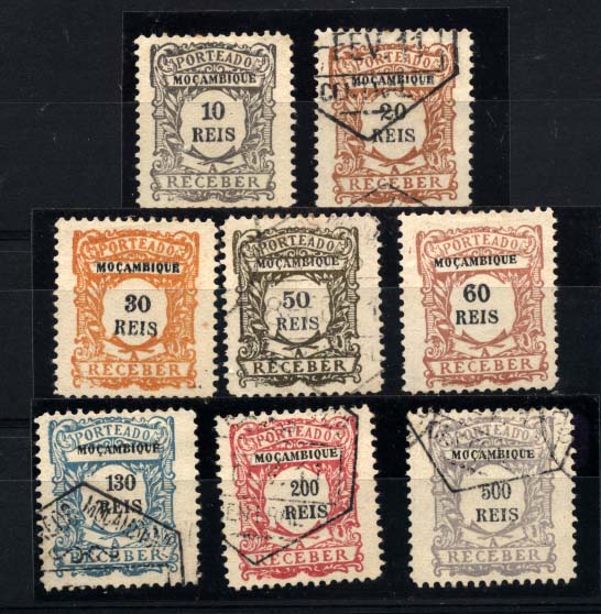 1073.jpg -     Lote:    1073            Moçambique       Descrição:         1904 &mdash; Porteado. Emissão Regular. CE POR 2/6 e 8/10. Lote de 8 selos falsos de origem desconhecida, alguns obliterados com carimbo também falso.        */O       Valor Base:     &euro; 10,00     Valor Venda:     &euro; 24,00     