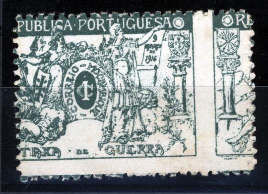 1075.jpg -     Lote:    1075            Moçambique       Descrição:         1916 &mdash; Imposto Postal. Taxa de Guerra. Cercadura a cheio. CE IP3, 1c verde. Selo com muito acentuada deslocação do denteado.        *       Valor Base:     &euro; 8,00     Valor Venda:     &euro; 14,00     
