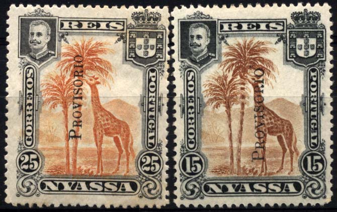 1087.jpg -     Lote:    1087            Companhia do Niassa       Descrição:         1903 &mdash; D. Carlos I. Selos de 1901 com sobrecarga "Provisório". CE48/49. Série completa com sobretaxas falsas.        ***       Valor Base:     &euro; 15,00     Valor Venda:     &euro; 65,00     