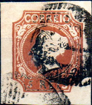 1100.jpg -     Lote:    1100            Portugal       Descrição:         1853 &mdash; D. Maria II. CE1, 5 reis, castanho avermelhado, cunho I. Margens excepcionais. Valor de catálogo &euro; 1.520,00.        O       Valor Base:     &euro; 300,00     Valor Venda:     Retirado     