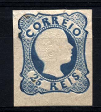 1123.jpg -     Lote:    1123            Portugal       Descrição:         1856/58 &mdash; D. Pedro V. Cabelos anelados. CE12, 25 reis azul, com margens normais, cunho IV(?). Valor de catálogo &euro; 690,00.        **       Valor Base:     &euro; 100,00     Valor Venda:     Retirado     