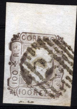 1136.jpg -     Lote:    1136            Portugal       Descrição:         1862/64 &mdash; D. Luís I. CE18, 100 reis lilás. Selo bordo de folha, com as outras três margens de luxo. MB. Valor de catálogo &euro; 156,00.        O       Valor Base:     &euro; 30,00     Valor Venda:     &euro; 32,00     